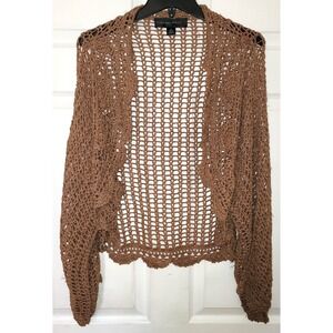 Colleen Lopez Crochet Brown Metallic Gold Women Fairy Romantic Cardigan Sz XS